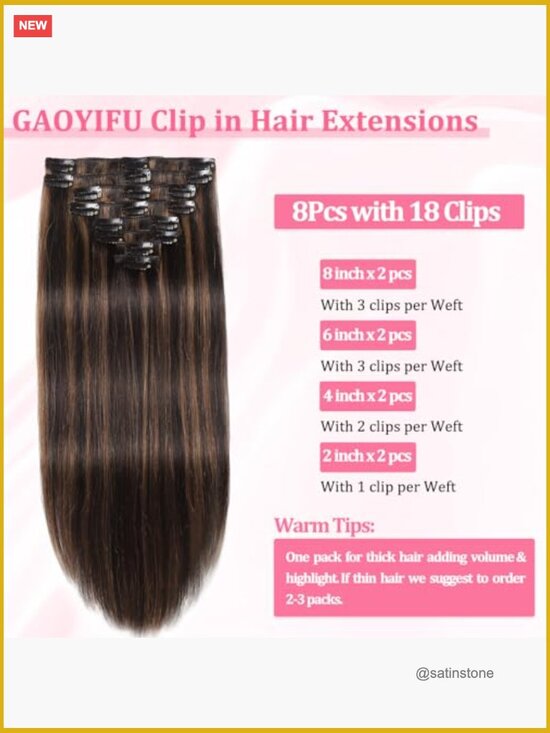 Clip in Hair Extensions Real Human Hair Seamless Balayage Double Weft 16inch 90g